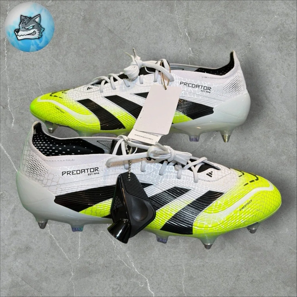 Men's Adidas Predator Elite SG White Green Soccer Cleats JI1067 Size 6.5